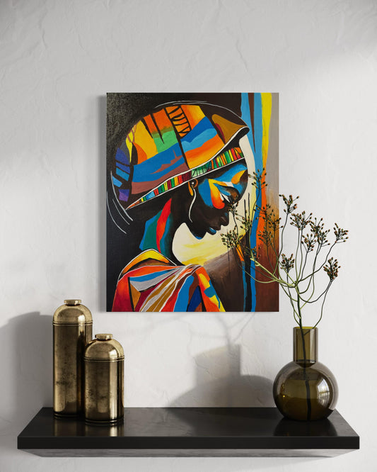 Original Handmade Acrylic Canvas Painting, Colorful Woman Portrait Wall Art, Bold Modern Home Decor