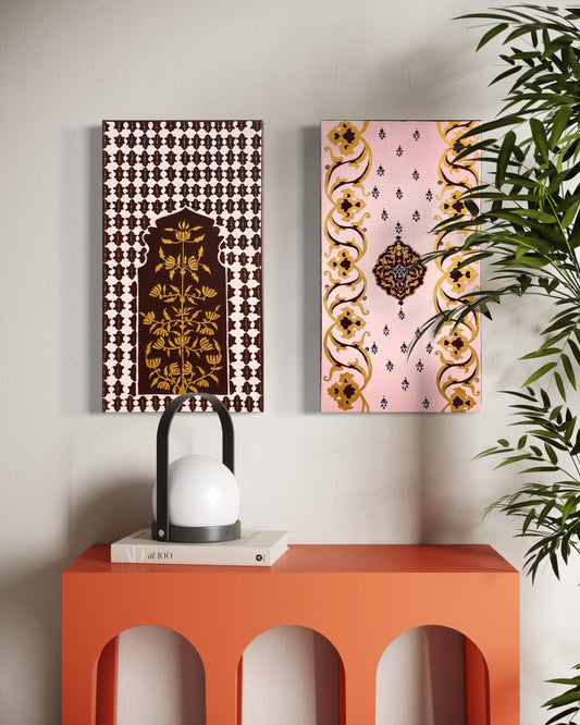 Set of 2 Handmade Canvas Paintings, Floral Wall Art, Traditional Acrylic Home Decor