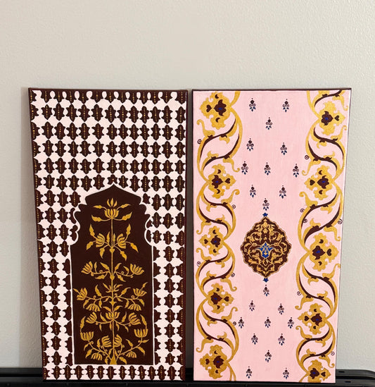 Set of 2 Handmade Canvas Paintings, Floral Wall Art, Traditional Acrylic Home Decor