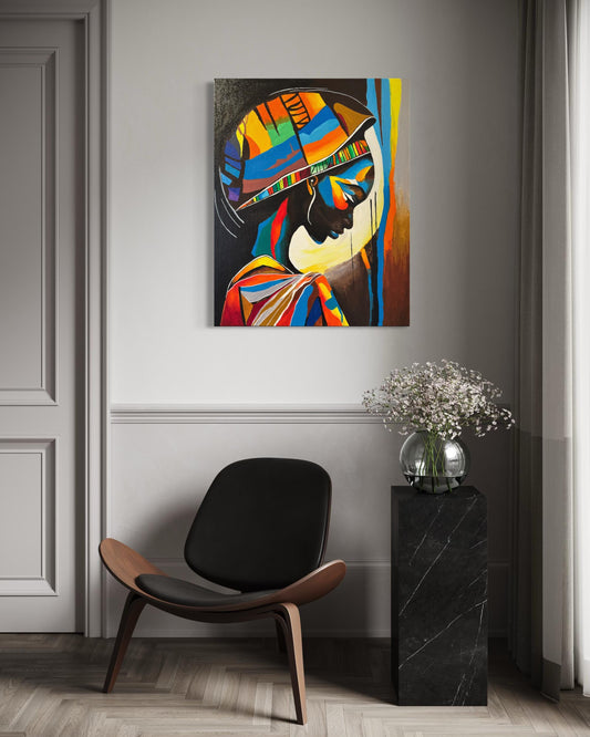 Original Handmade Acrylic Canvas Painting, Colorful Woman Portrait Wall Art, Bold Modern Home Decor