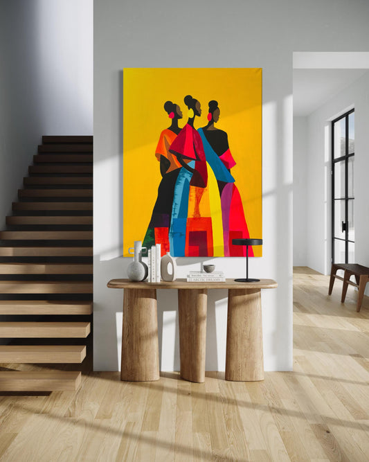 Original Handmade Acrylic Canvas Painting, Colorful Three Women Wall Art, Modern Home Decor